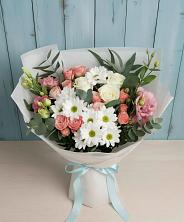 Букет цветов из:  Розы, Лизиантусы и Хризантемы в Геймановской