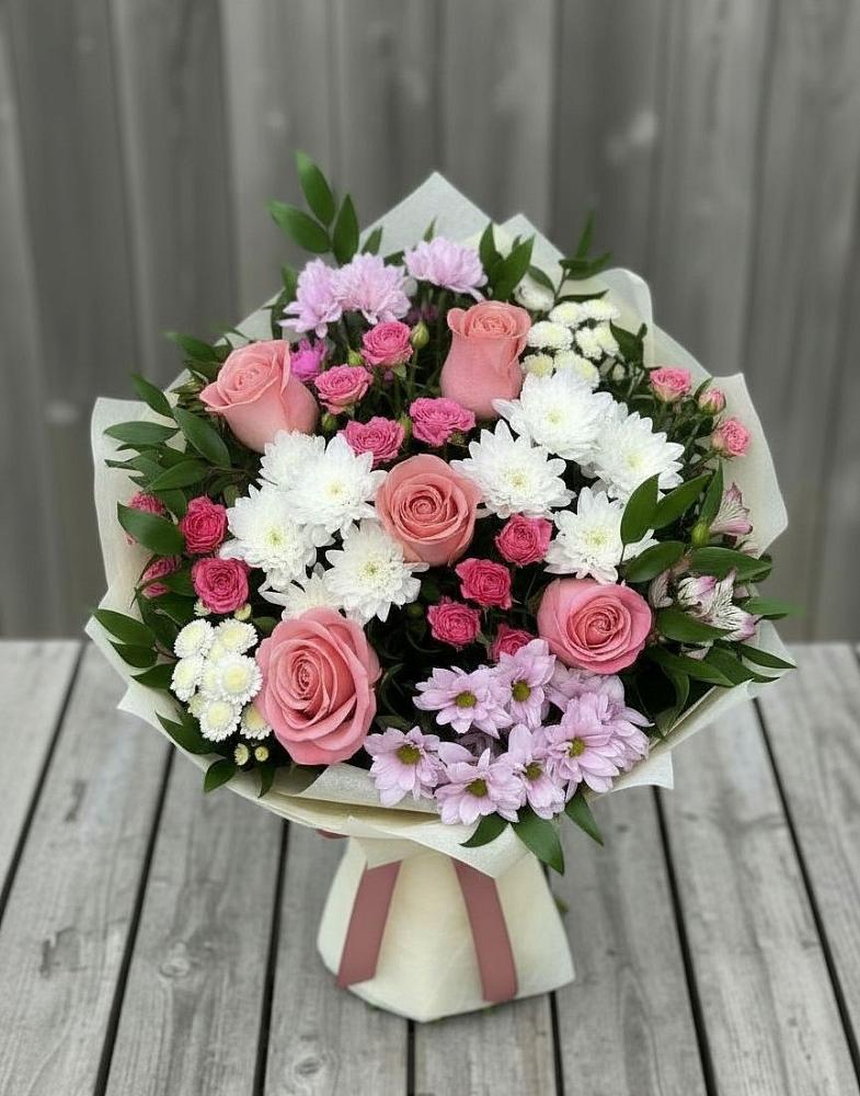 Букет цветов из: Альстромерии, Гвоздики, Розы и Хризантемы в Геймановской
