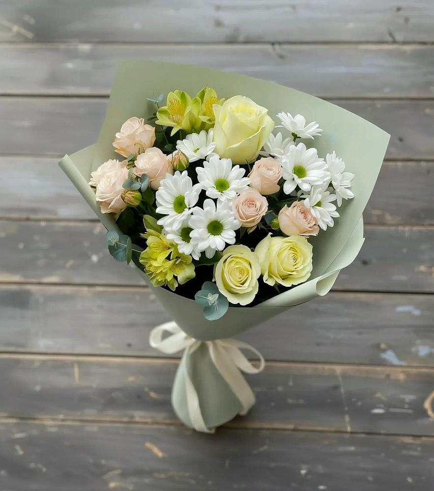 Букет цветов из: Альстромерии, Розы и Хризантемы в Геймановской