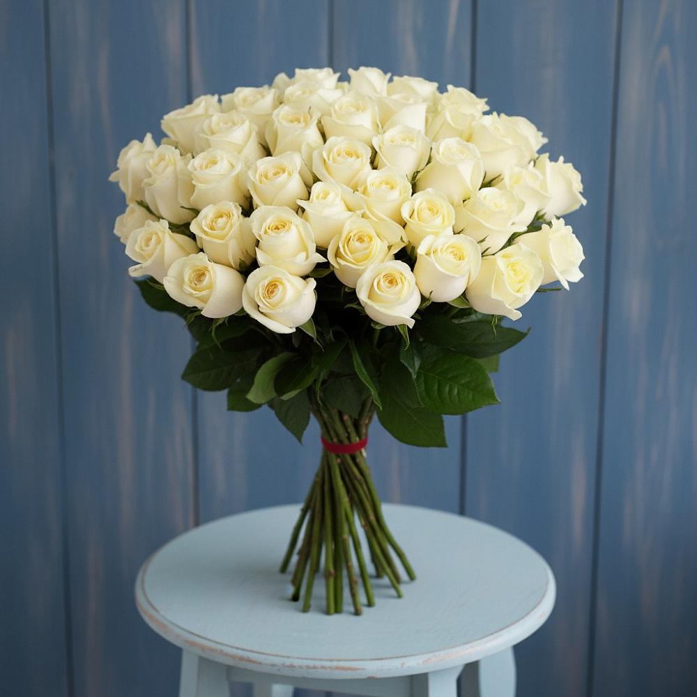 Букет 51 Белая роза Эдлесс Лав в Геймановской