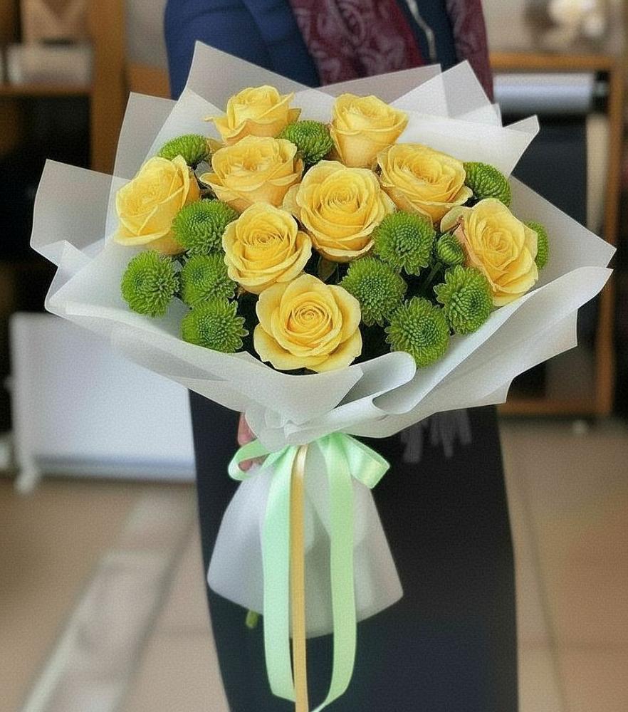 Букет цветов из: Хризантемы и Розы в Геймановской