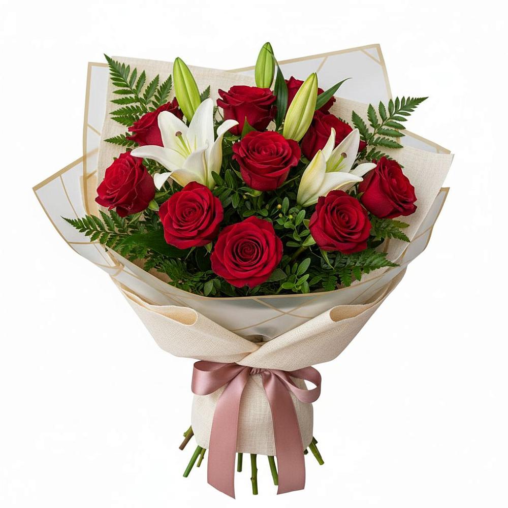 Букет цветов из: Лилии и Розы в Геймановской