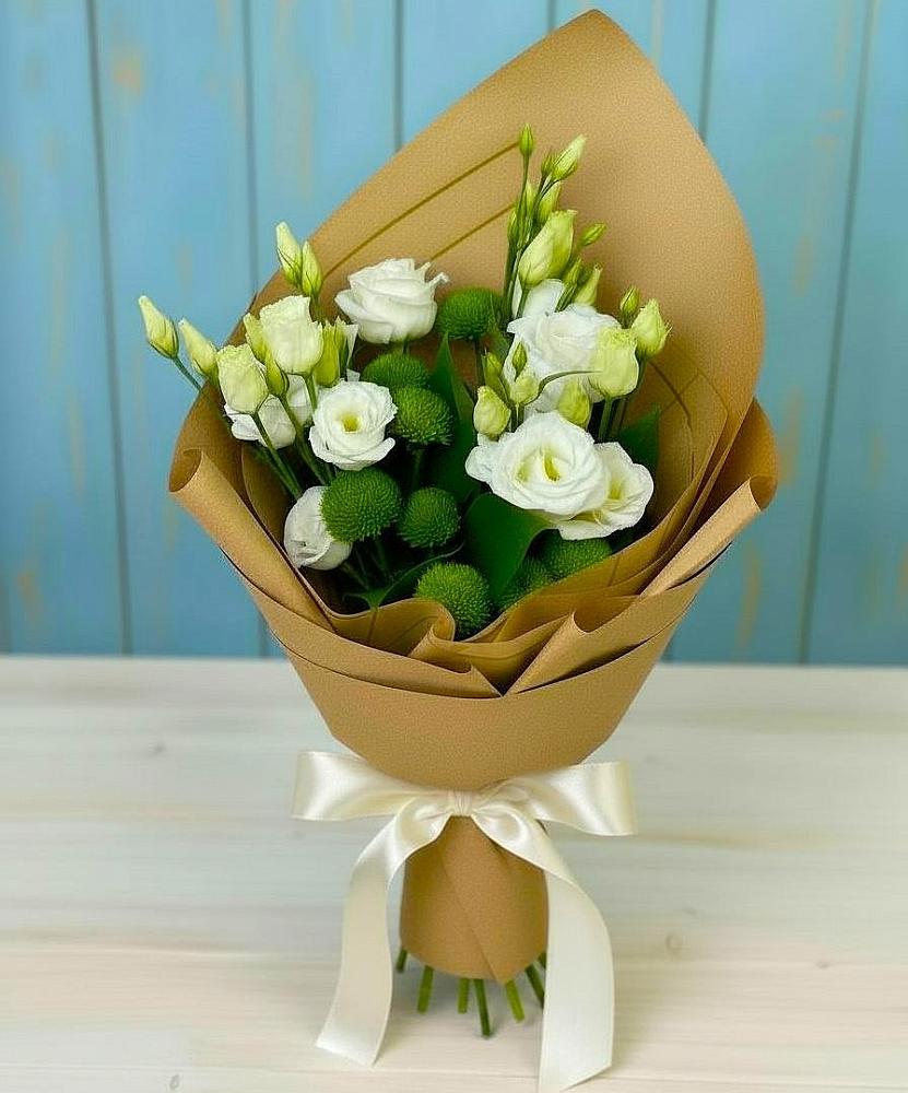 Букет цветов из: Хризантемы и Лизиантусы в Геймановской