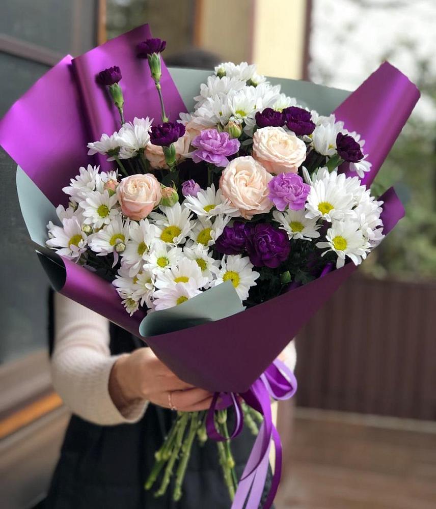 Букет цветов из: Хризантемы, Гвоздики и Розы в Геймановской