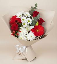 Букет цветов из:  Розы, Хризантемы, Герберы и Лилии в Геймановской