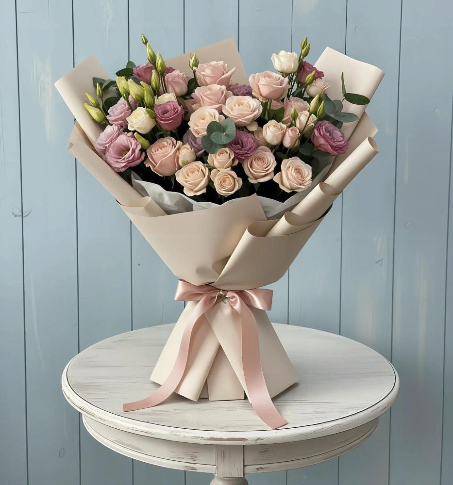 Букет цветов из: Розы и Лизиантусы в Геймановской