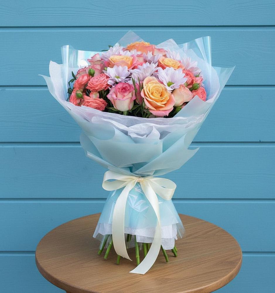 Букет цветов из: Хризантемы и Розы в Геймановской