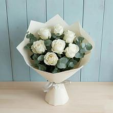 Букет Белые розы в Эвкалипте в Геймановской