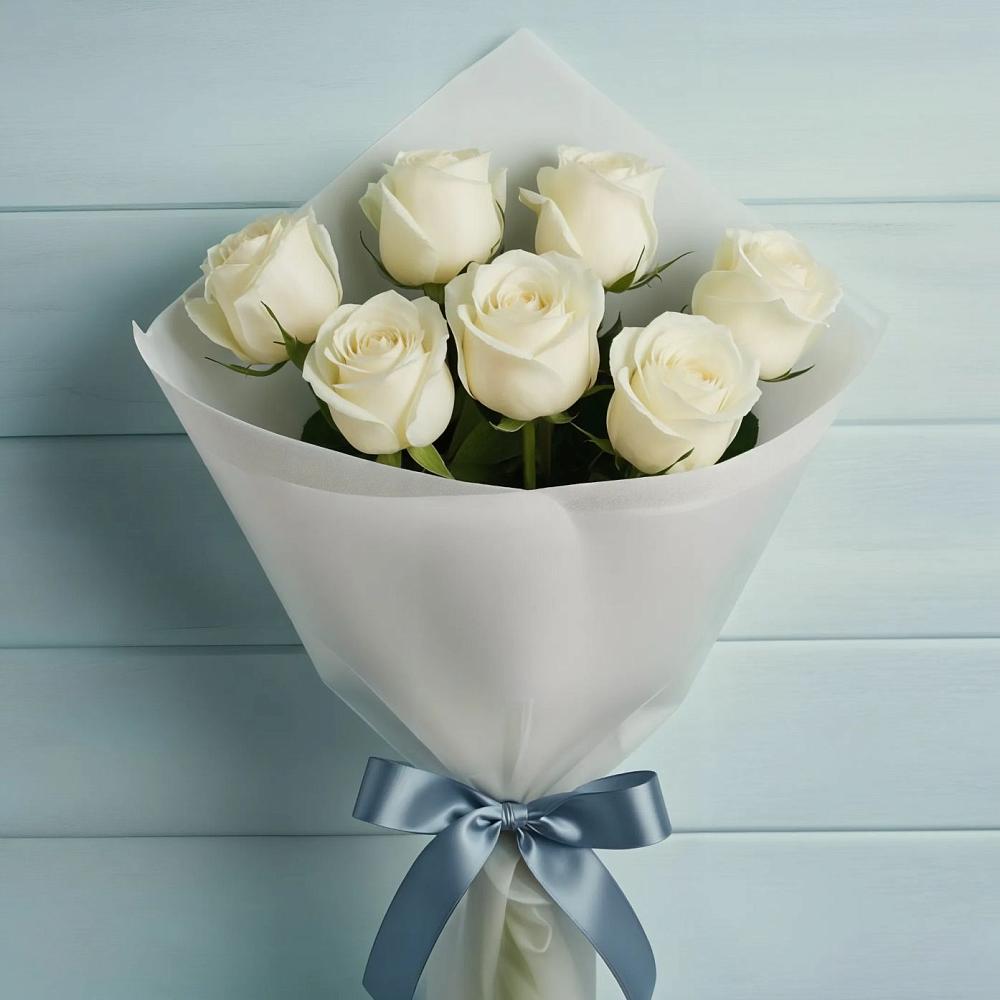 Букет 7 Белых роз Эдлесс Лав в Геймановской